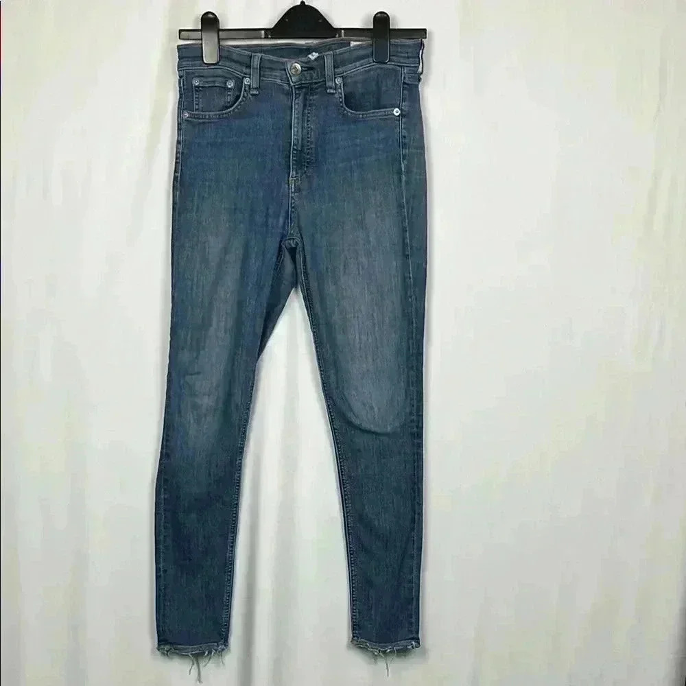 Rag & Bone Womens Jeans Med Wash 27 Skinny High Rise Ankle Frayed Hem Stretch